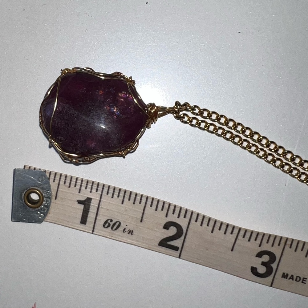 ✨ Deep Purple Fluorite Necklace • Gold Wrapped • 24" Chain ✨ - Picture 14 of 16
